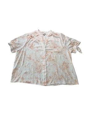 Ava & Viv 3X Blush Pink Marble Button Front Blouse with Sleeve Ties